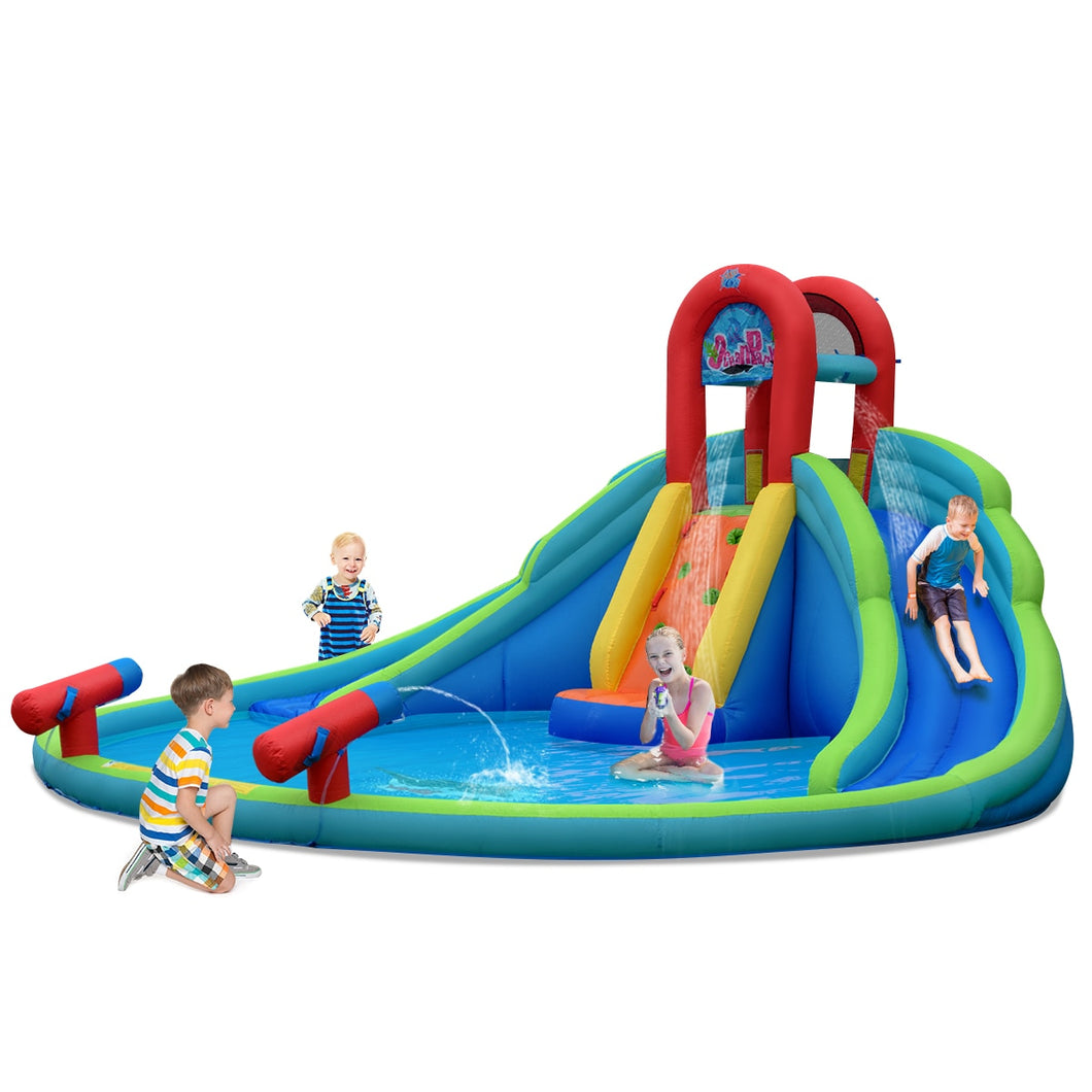 Inflatable Bounce House, Water Splash Pool, Dual Slides, Climbing Wall