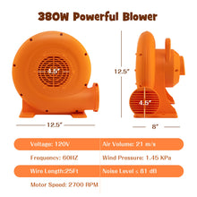 Load image into Gallery viewer, Babyjoy 380W 0.5HP Air Blower for Inflatables w/ 25FT Wire &amp; GFCI Plug for Indoor/Outdoor
