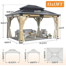 Load image into Gallery viewer, 11’x13’ Patio Wooden Gazebo with Galvanized Steel Roof
