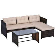 Load image into Gallery viewer, 3-Piece Wicker Rattan Patio Furniture Sets, with Cushioned Lounge Chaise
