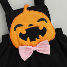 Load image into Gallery viewer, Pumpkin Print Long Sleeves Romper and Suspender Skirt+ Headband
