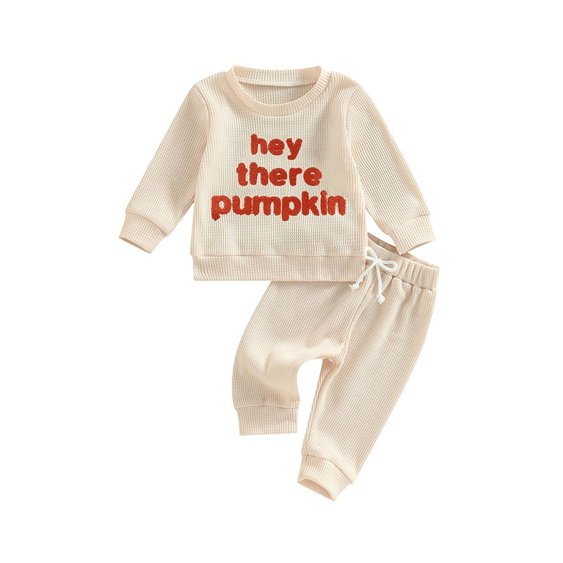 2 Pcs Halloween Fuzzy Letter Long Sleeve Sweatshirt + Trousers Set