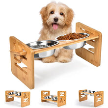 Load image into Gallery viewer, Bamboo Elevated Dog Bowls with Adjustable Stand
