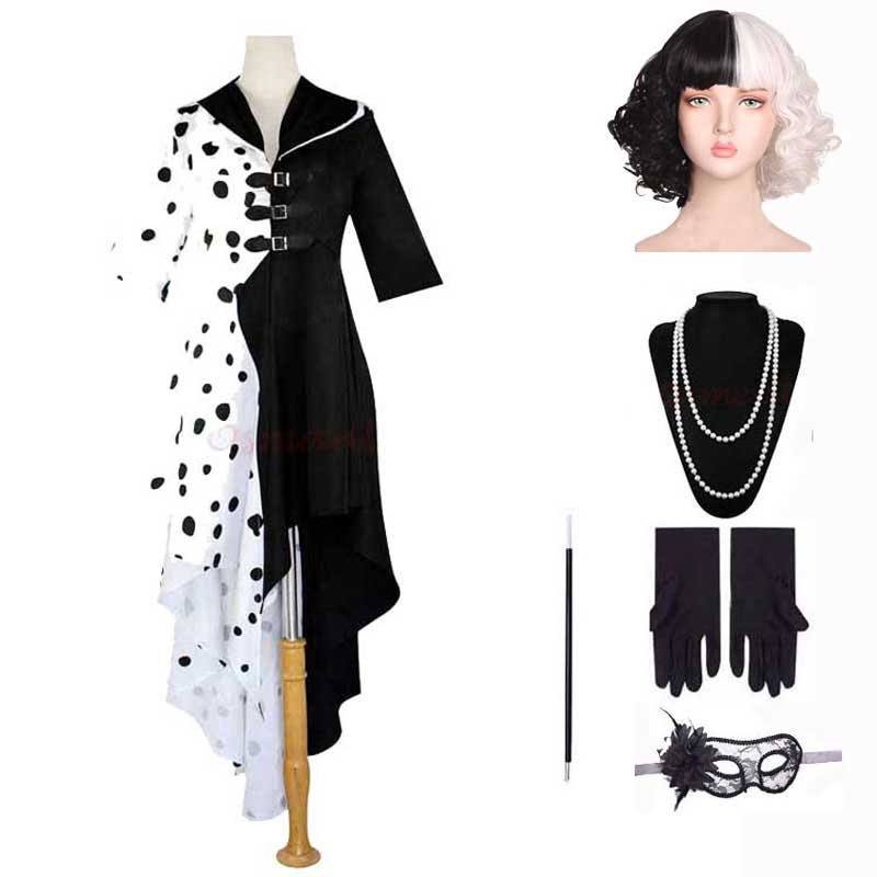 Evil Madame Cruella DeVille Cosplay Costume (Adult & Child)