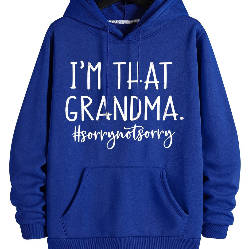 Grandma Letter Print Drawstring Loose Hoodie