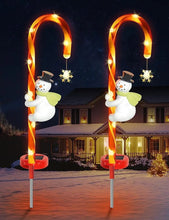 Load image into Gallery viewer, Snowman Candy Cane LED  Solar Light
