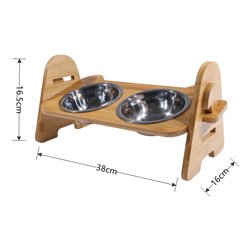 Bamboo Elevated Dog Bowls with Adjustable Stand