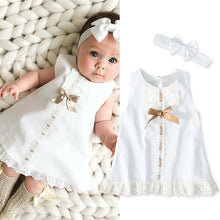 Load image into Gallery viewer, White Princess Lace Sleeveless Romper Dress with Bow
