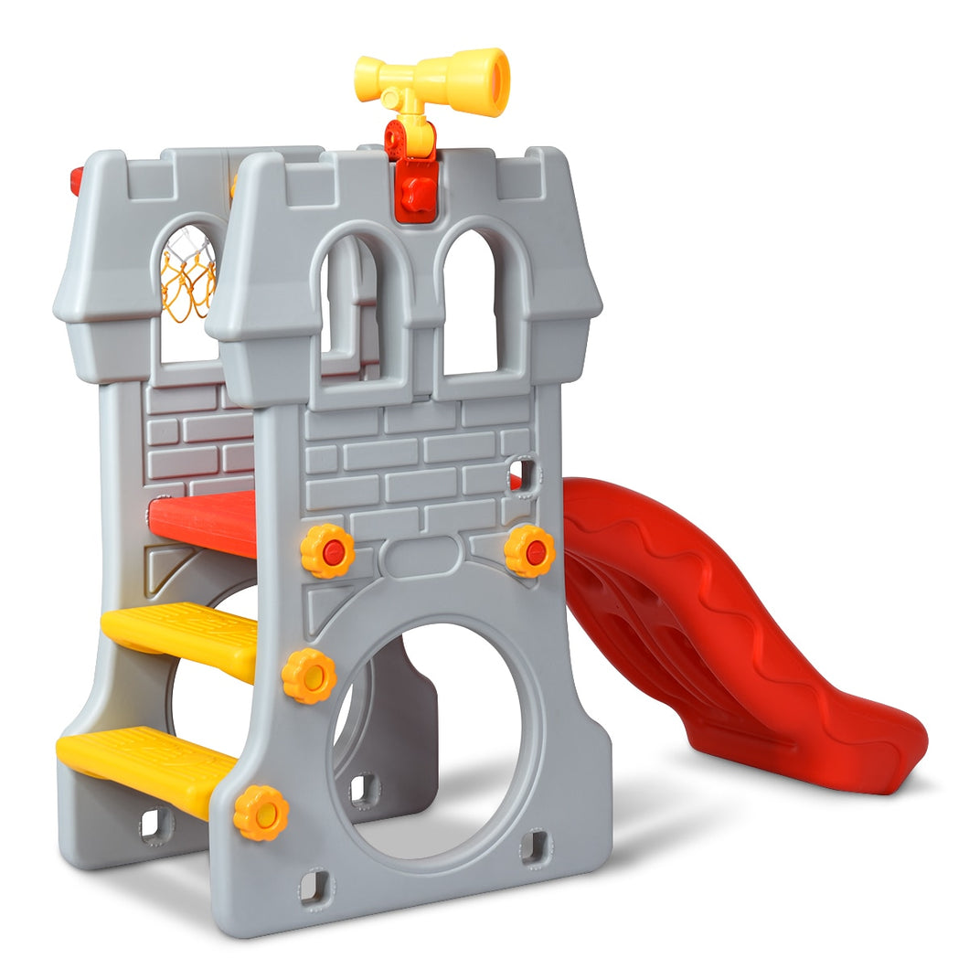 ﻿2-Step Children Play Castle Slide with Basketball Hoop & Telescope - yourhealthandfitnessshop