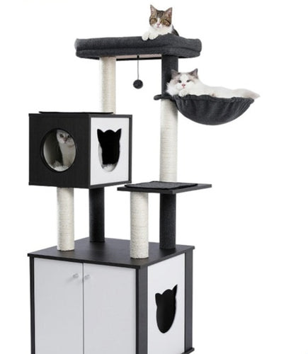 Wood Luxury Cat Tree Condo Kitten Nest Climbing Tower with Scratching Post - yourhealthandfitnessshop