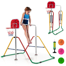 Load image into Gallery viewer, Kids Folding Horizontal Bar Adjustable Training Gymnastics Bar W/Basketball Hoop - yourhealthandfitnessshop
