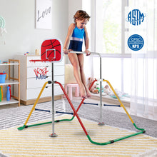 Load image into Gallery viewer, Kids Folding Horizontal Bar Adjustable Training Gymnastics Bar W/Basketball Hoop - yourhealthandfitnessshop
